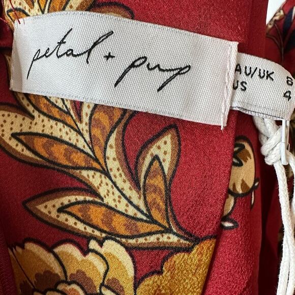 NWT Petal and Pup Floral Satin Doriah Midi Dress Women's Wine Size US 4 - Picture 5 of 7